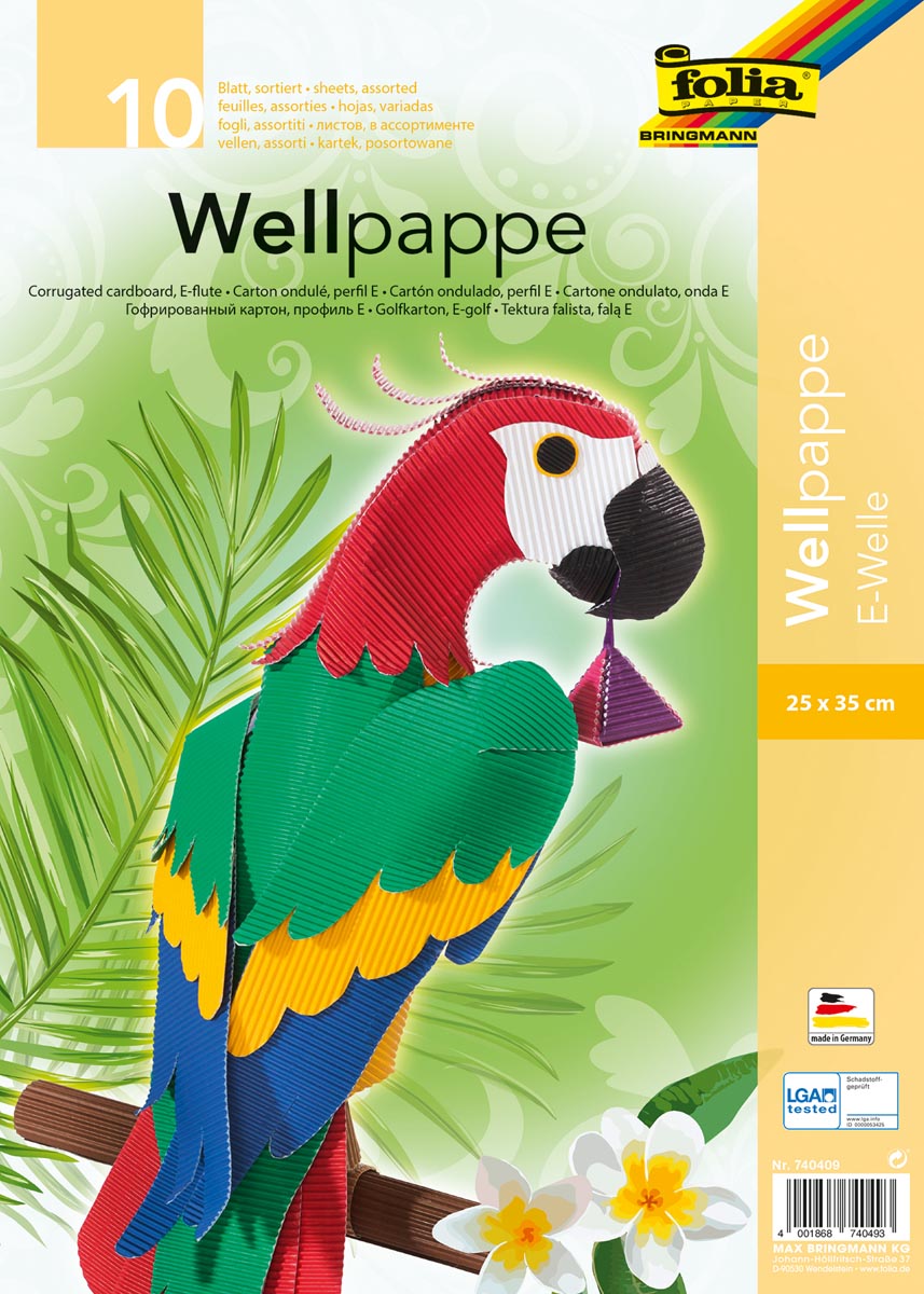 Folia - golfkarton ft 25 x 35 cm, pak met 10 vellen, geassorteerde kleuren