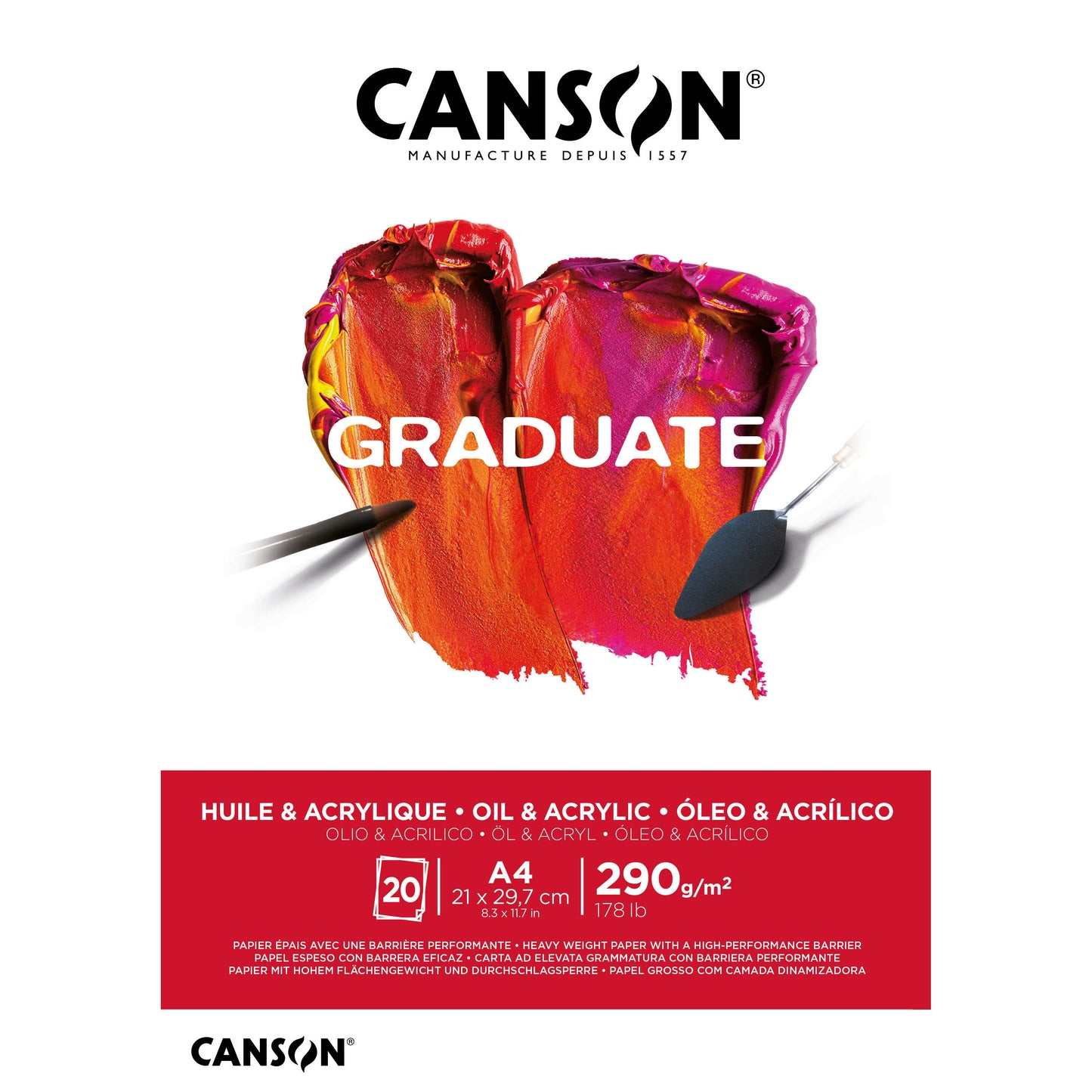 Canson - Malpapier Graduate Oil Acrylic 20 Blatt 290gr A4 naturweiß | 5 Stück