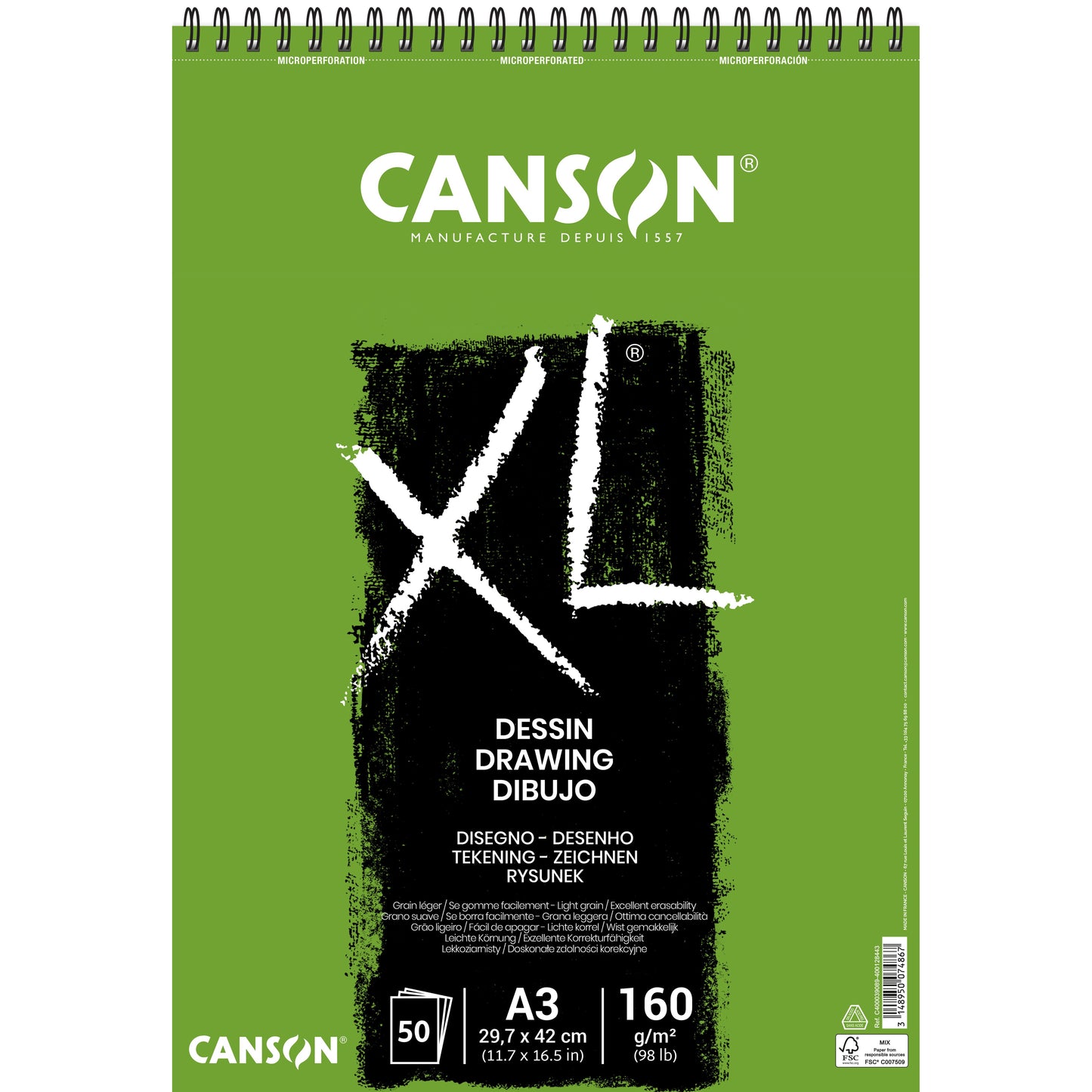 Canson - Tekenpapier xl drawing 50vel 160gr a3 wit | 5 stuks