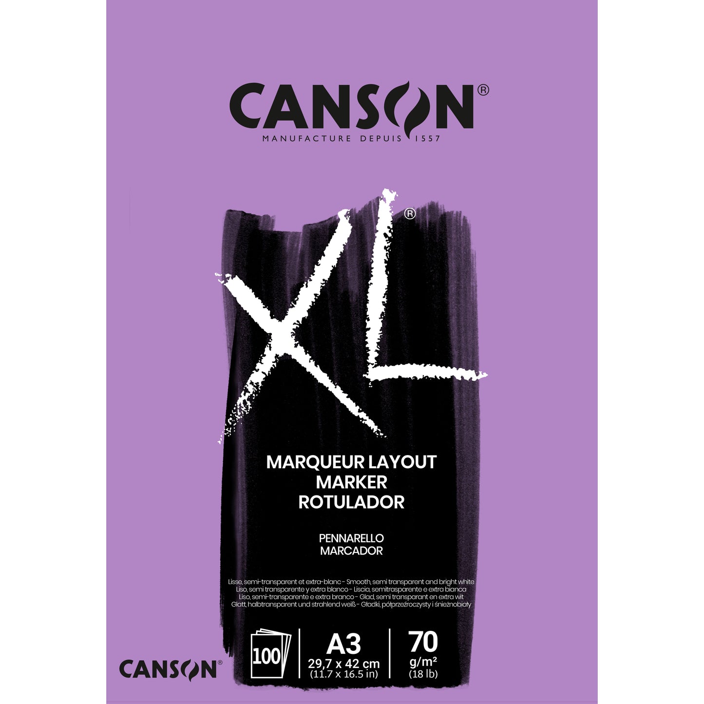 Canson - Papier marqueur XL Marker 100 feuilles 70gr A3 extra blanc