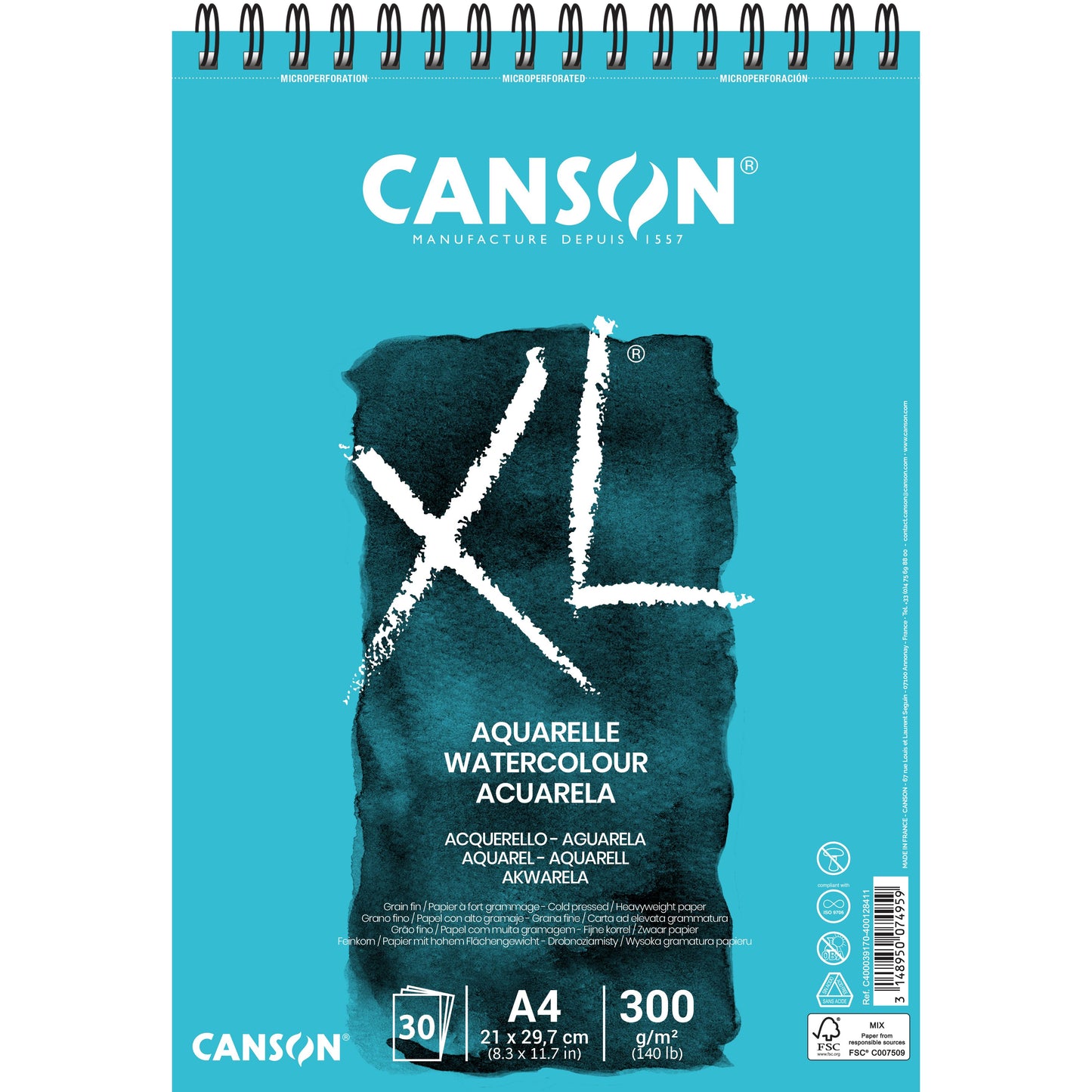 Canson - Papier aquarelle XL 30 feuilles 300gr A4 blanc | 5 pièces