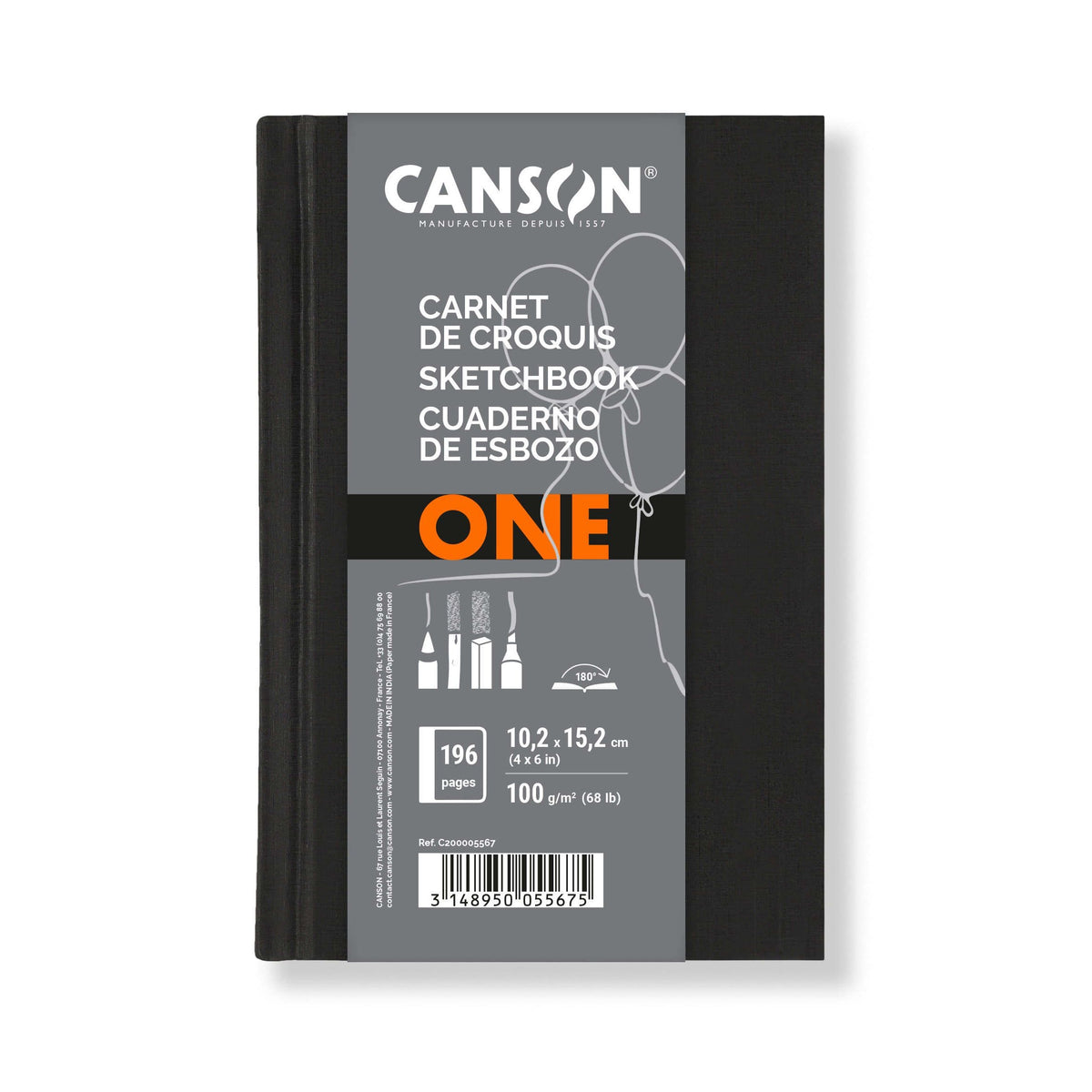 Canson - Sketchbook Art Book One couverture rigide 98 feuilles 100gr 102x152mm blanc | 6 pièces