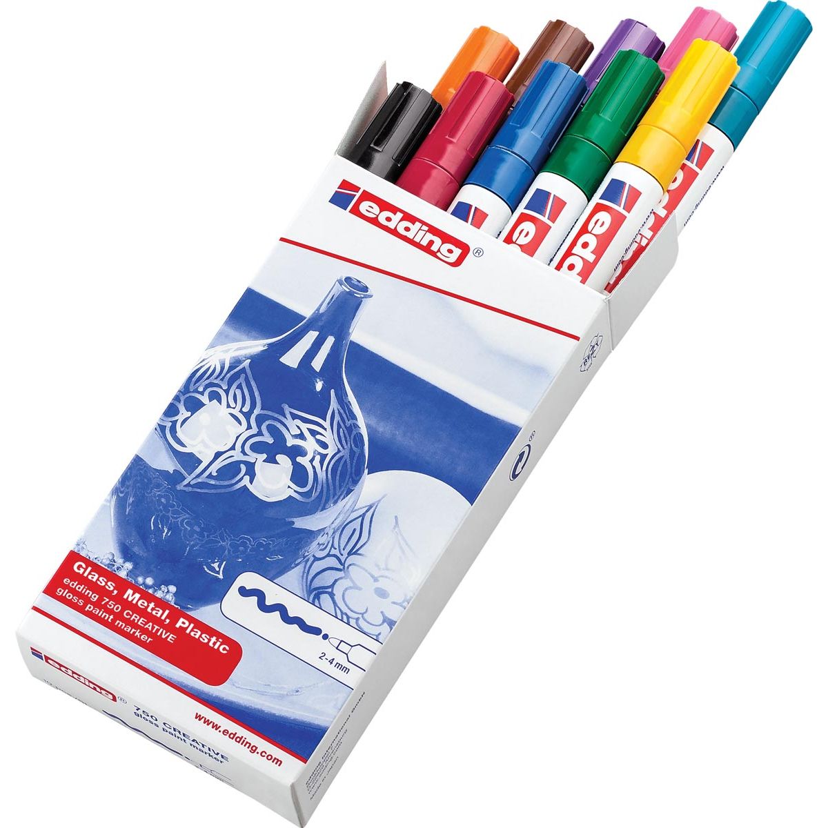 Edding - marqueur peinture brillante 750, lot de 10 couleurs assorties