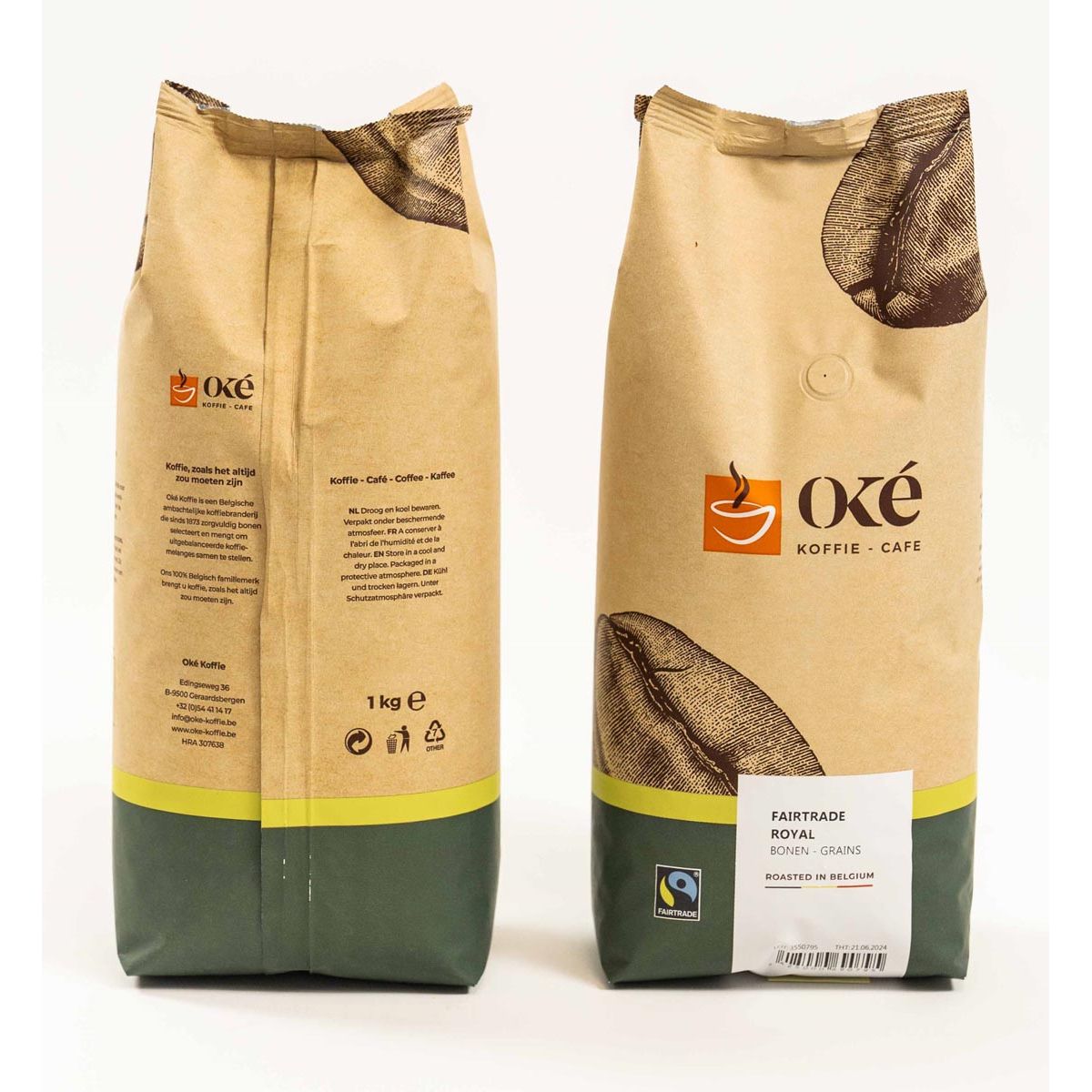OKE Koffie - OKe Kaffeebohnen, 1 kg Beutel, Fairtrade Royal