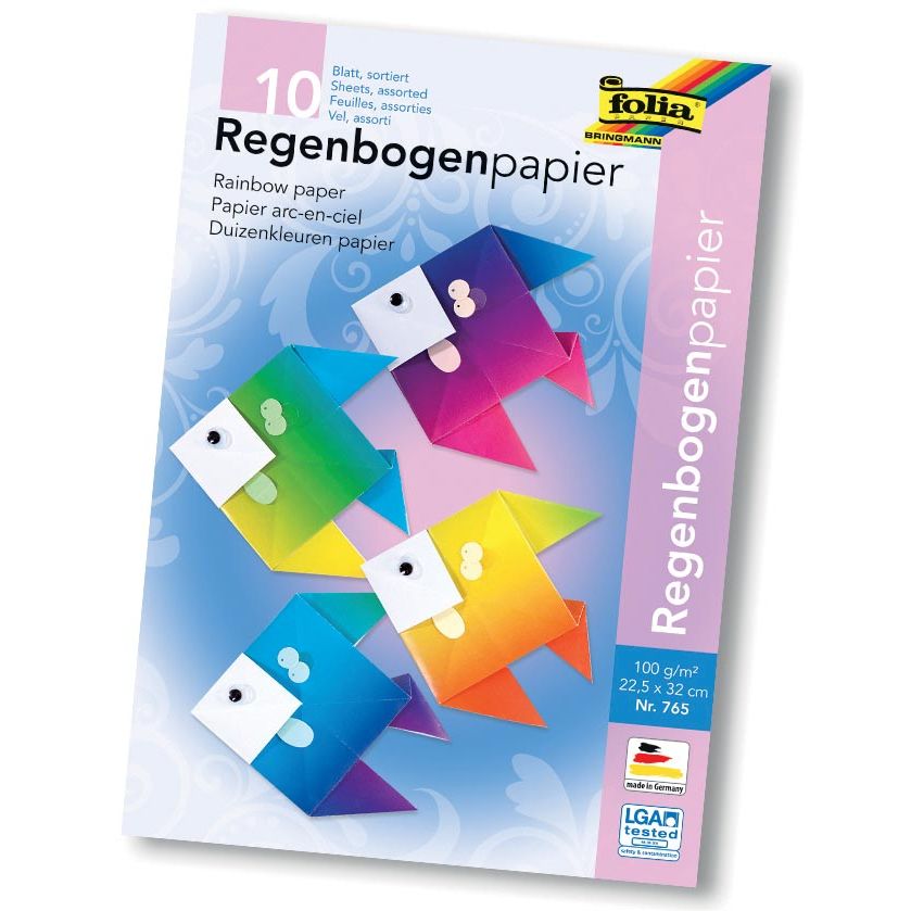 Folia - regenboogpapier, 100 g, ft 22 x 32 cm, geassorteerde kleuren, pak van 10 vel