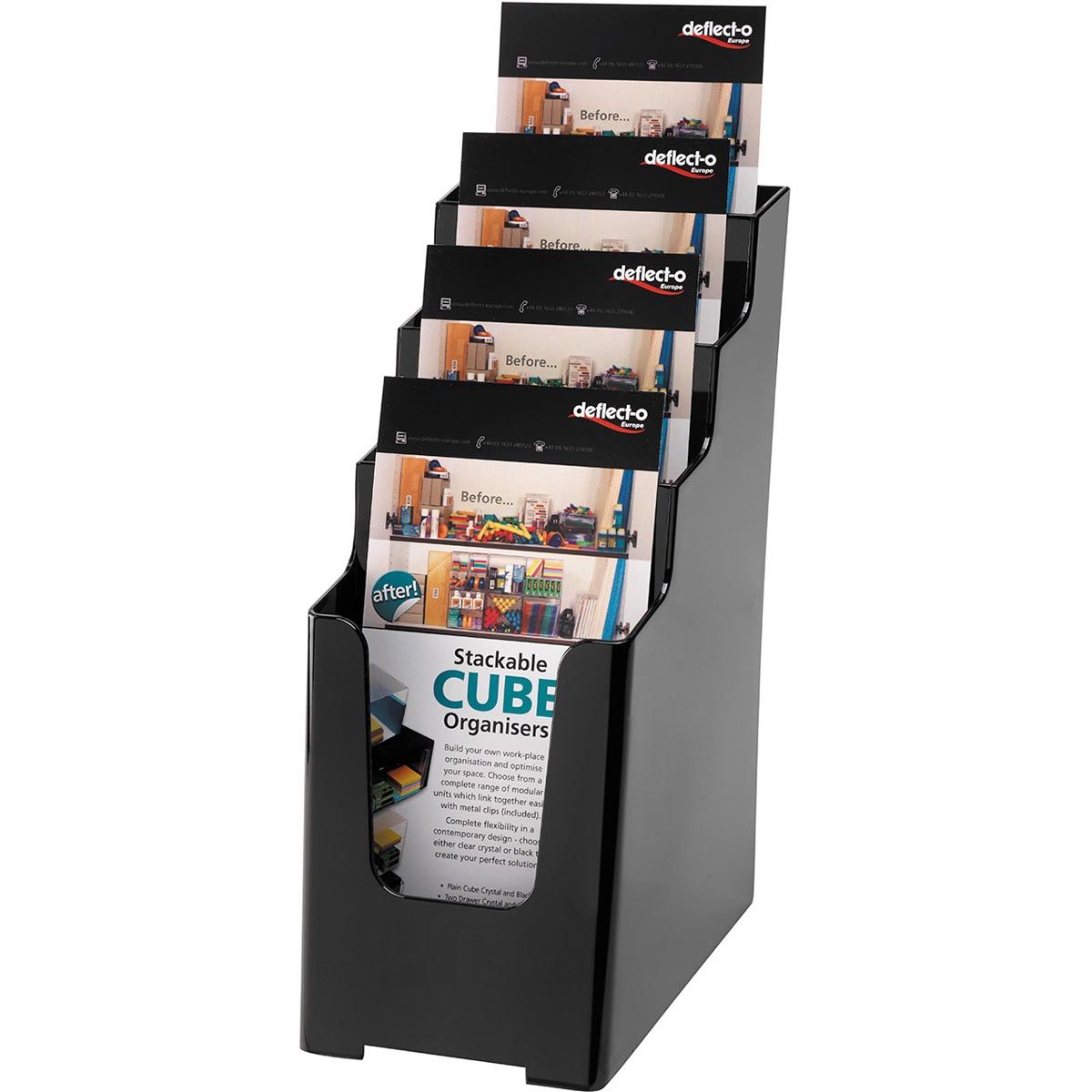 Deflecto - folderhouder ft 1/3 A4, 4 opbergvakken, zwart