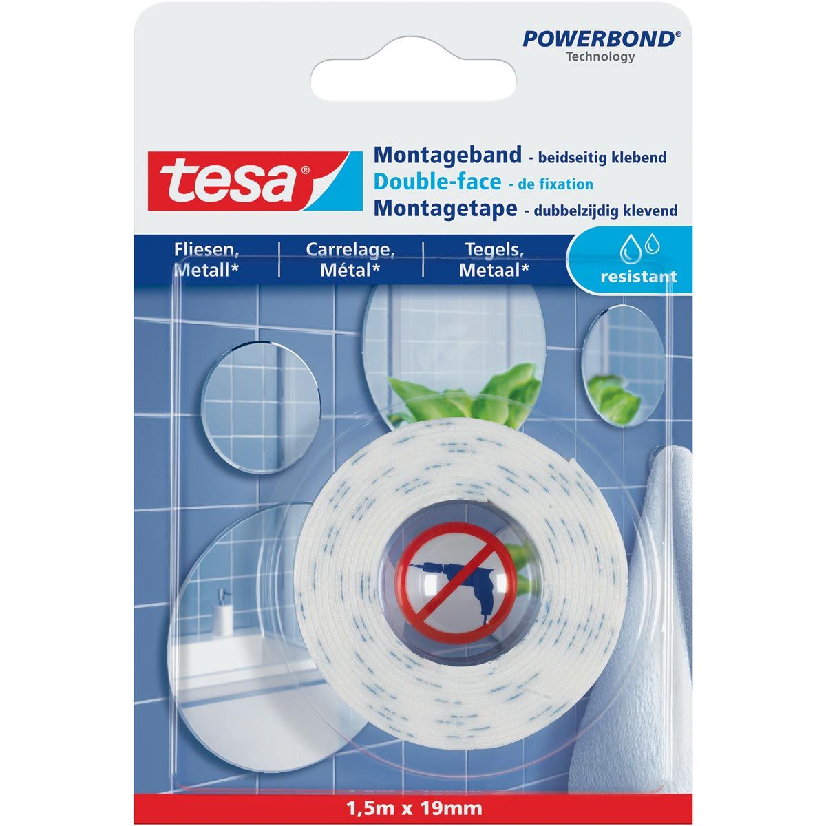 Tesa - Powerbond-Montage wasserdicht, 19 mm x 1,5 m