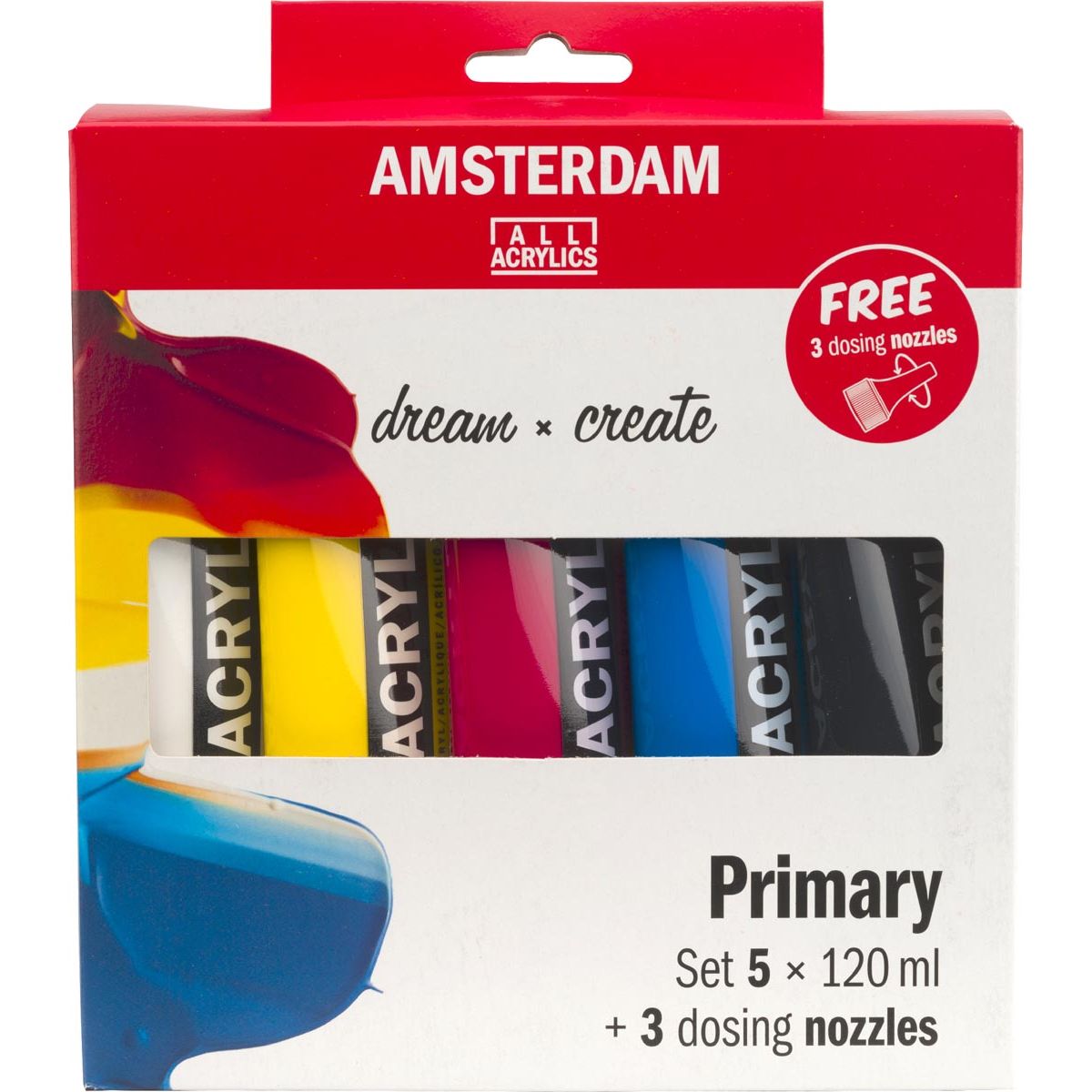Amsterdam - Primär-Acrylfarbe 120 ml, 5 Tuben + 3 Ausgießer