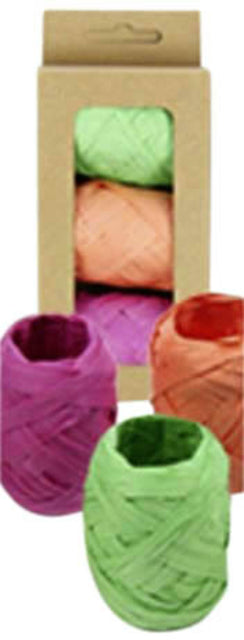 IG Design - Ruban raphia assorti orange vert rose | 6 pièces