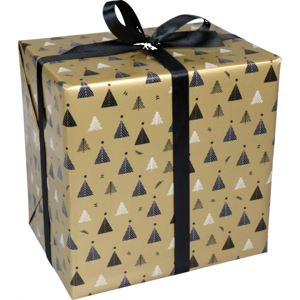 Cadeaupapier 50cm 200m 80gr Christmas Trees goud/zwart