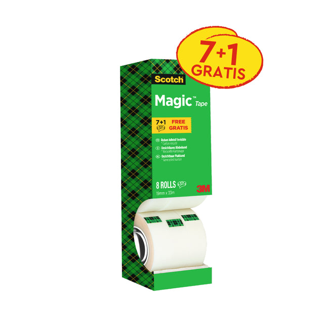 Scotch - Ruban adhésif Magic 810 19mmx33m invisible mat 7+1 offert