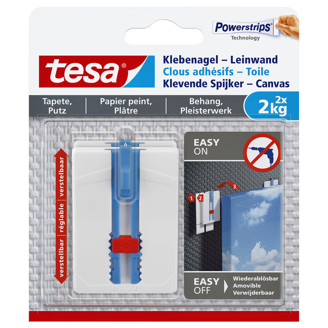Tesa - Klevende spijker canvas behang 2kg wit | 8 stuks