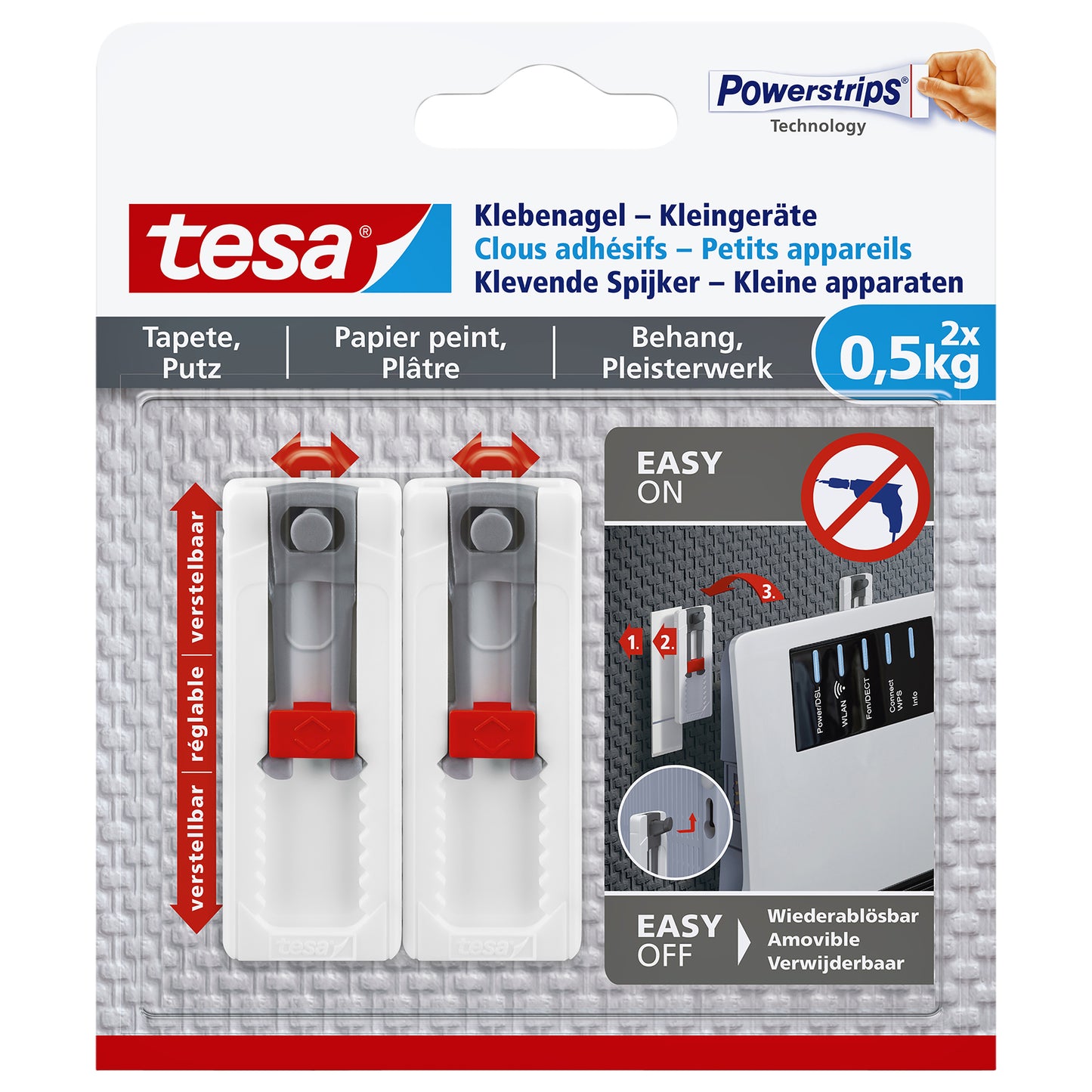 Tesa - Klebenagel® Kleingeräte für Tapeten und Putz 0,5kg grau-weiß 2 Stück