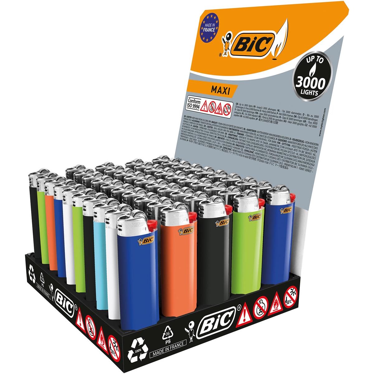 Bic - Briquet maxi à silex, présentoir de 50 pièces