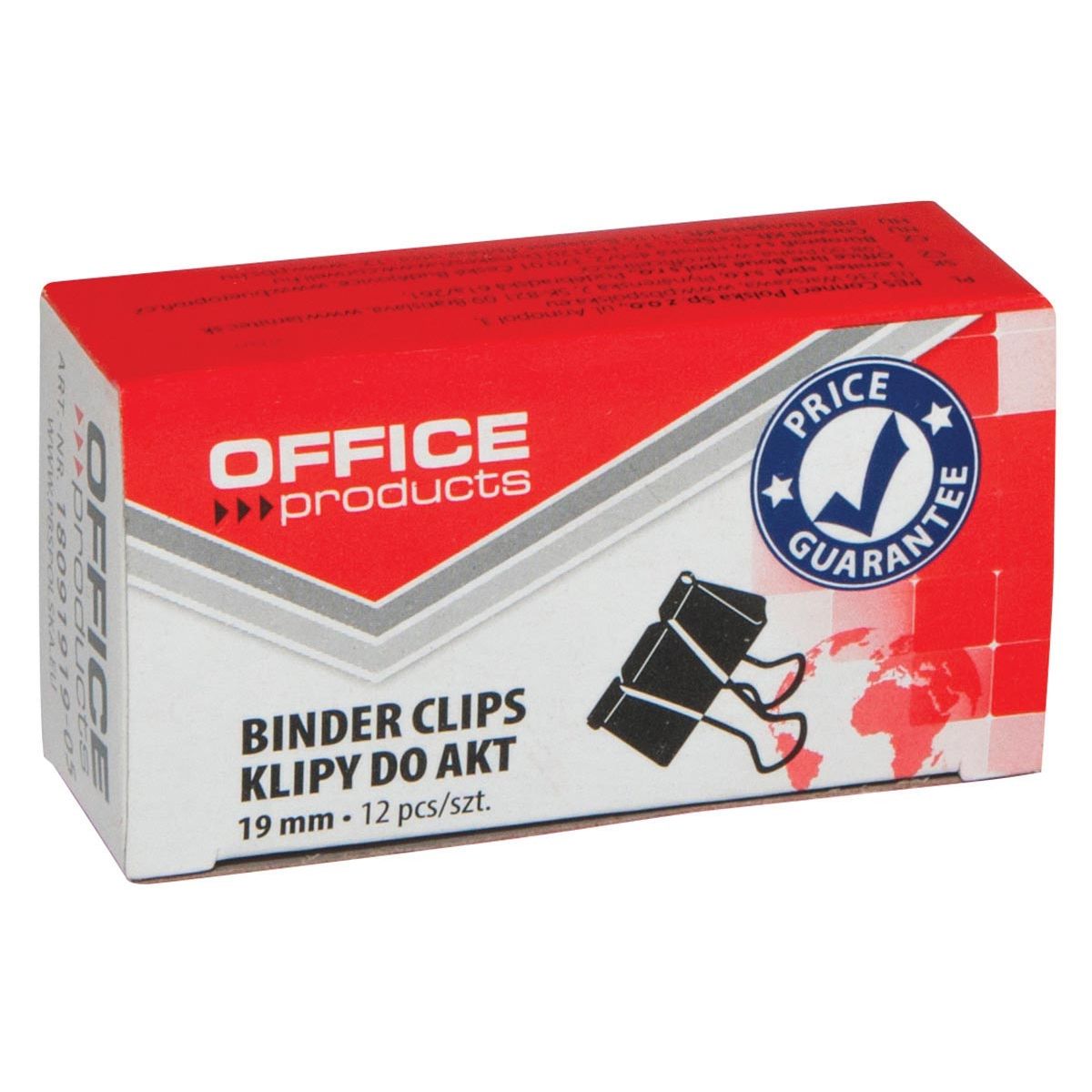 Produits OFFICE - clip rabattable, noir, 19 mm, boîte de 12 pièces