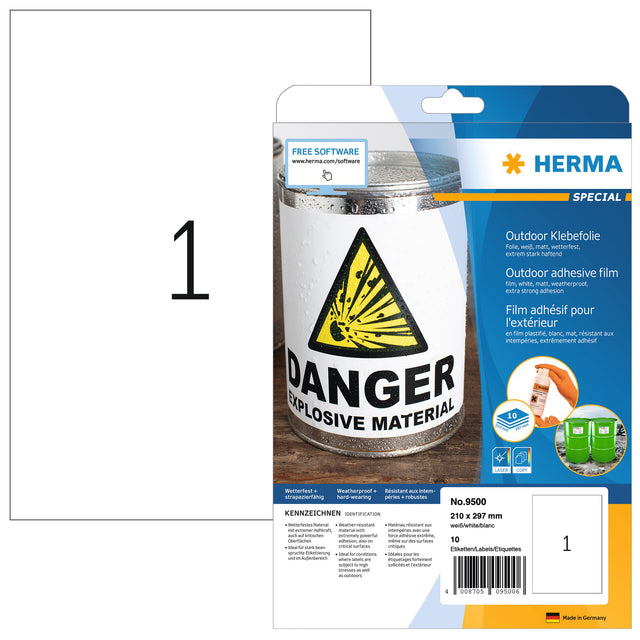 HERMA - Etiket 9500 a4 210x297mm 10st folie wit