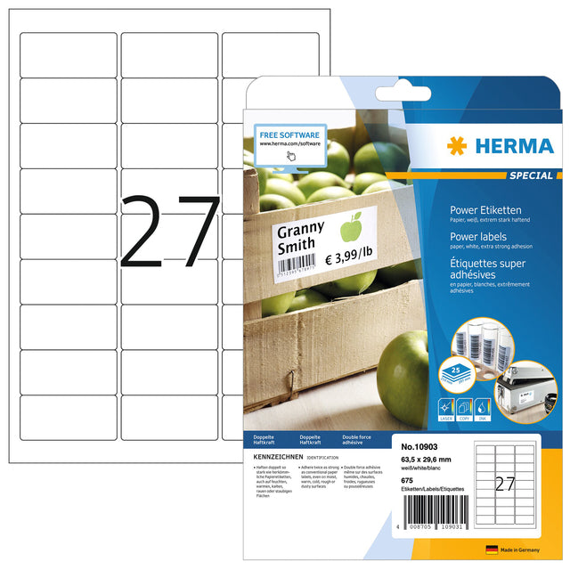 HERMA - Etiquette Power 10903 63,5x29,6mm blanc 675 pièces