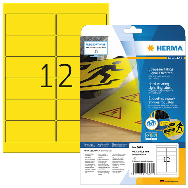 HERMA - Etiquette 8029 99,1x42,3mm jaune résistant aux intempéries 300 pièces