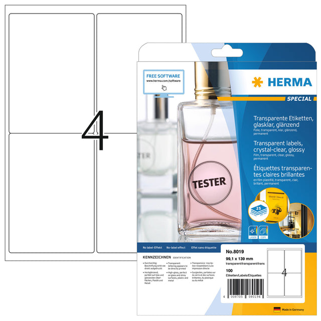 HERMA - Etiket 8019 99.1x139mm transparant 100 etiketten