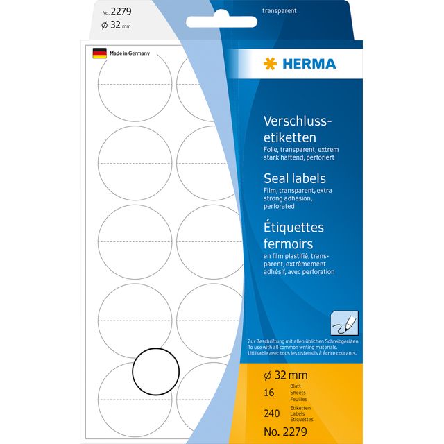 HERMA - Etiquette 2279 32mm transparente 240 étiquettes