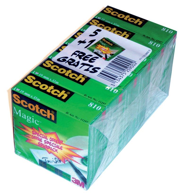 Scotch - plakband Magic e ft 19 mm x 33 m, pak van 6 rollen
