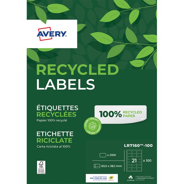 Avery - Etiket lr7160-100 63.5x38.1mm wit 2100st