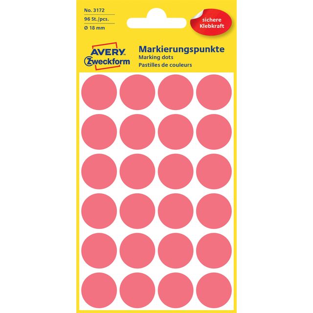 Avery Zweckform - Etikett Zweckform 3172 rund 18 mm hellrot 96 Etiketten