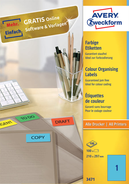 Avery Zweckform - Étiquette Zweckform 3471 210x297mm A4 bleu 100 pièces
