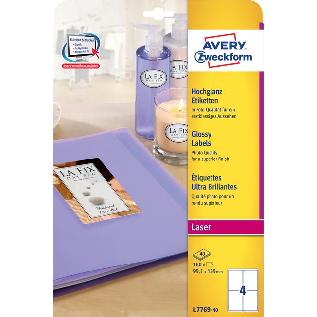 Avery Zweckform - Etiket avery l7769-40 99.1x139mm glans wt 160st