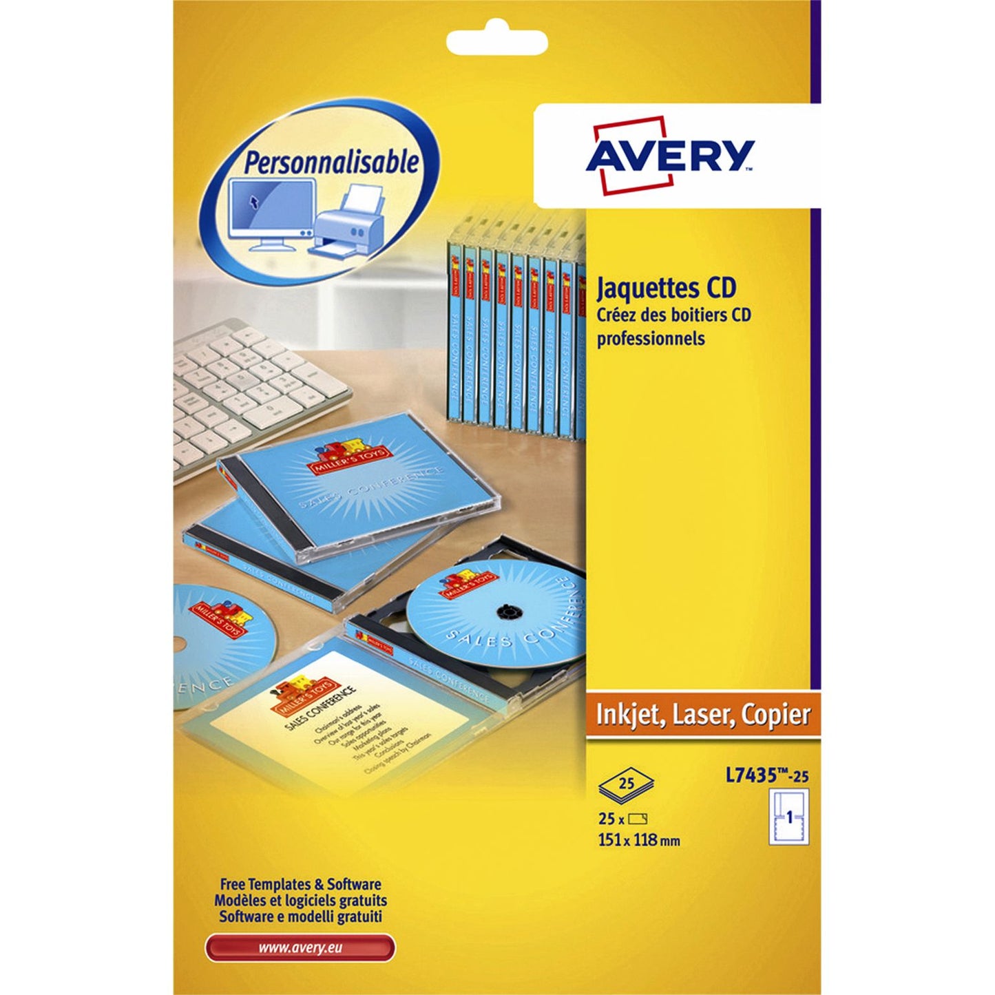 Avery - Carte d'insertion CD L7435-25 151x118mm