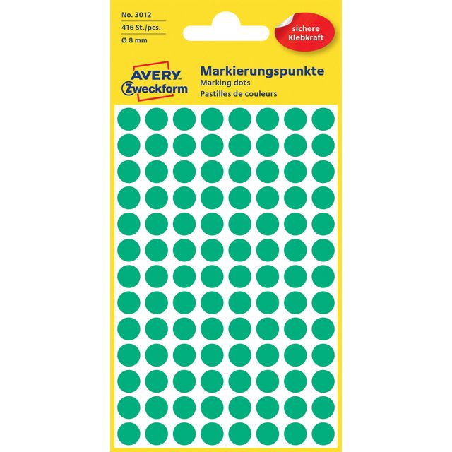 Avery Zweckform - Étiquette Zweckform 3012 ronde 8mm vert 416 étiquettes | 10 pièces