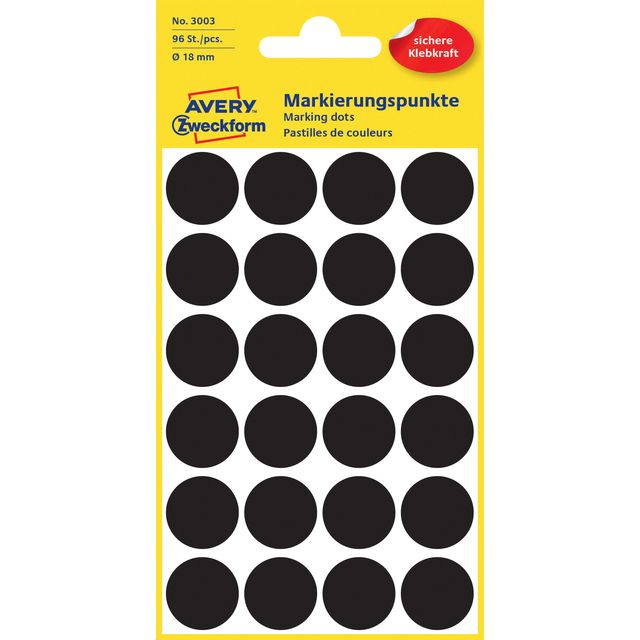 Avery Zweckform - Etiket Zweckform 3003 rond 18mm zwart 96 etiketten