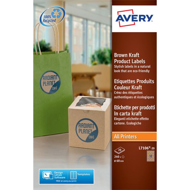 Avery - Etiket l7106-20 60mm bruin 240st