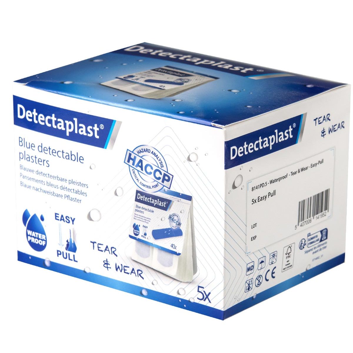 Detectaplast - Tear Wear Waterproof Easy-Pull, ft 25 x 72 mm, 5 x 40 stuks