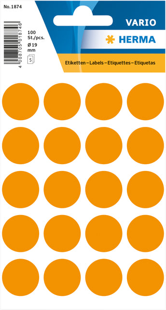 HERMA - Etiquette 1874 ronde 19mm orange fluo 100 pièces