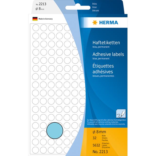 HERMA - Etikett 2213 rund 8mm blau 5632 Stück