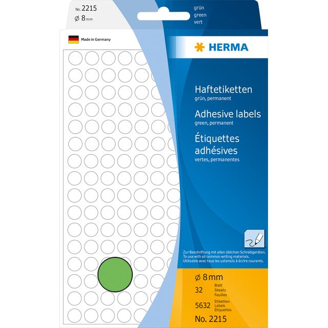 HERMA - Etiquette 2215 ronde 8mm vert 5632 pièces
