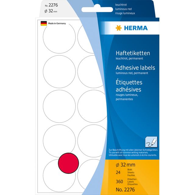 HERMA - Etiket 2276 rond 32mm fluor rood 360st