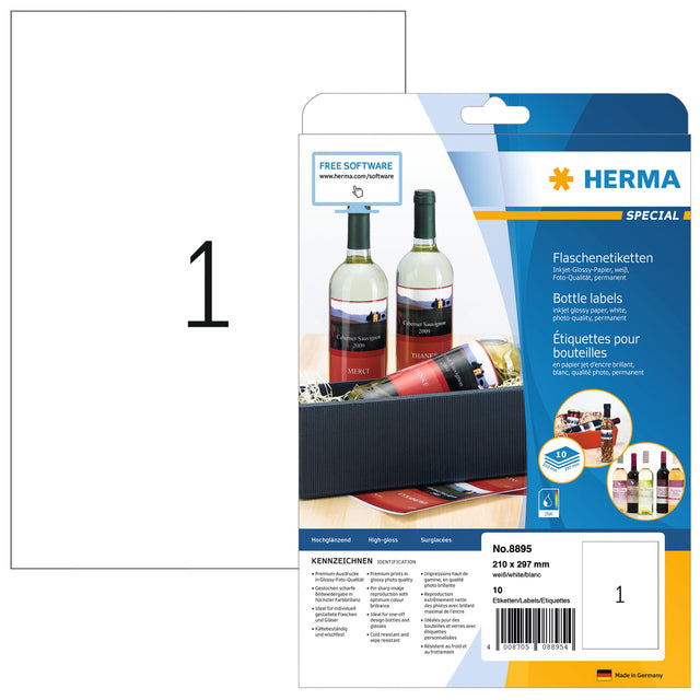 HERMA - Etiquette 8895 210x297mm A4 10 pièces blanc brillant