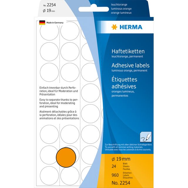 HERMA - Etiquette 2254 ronde 19mm orange fluo 960 pièces