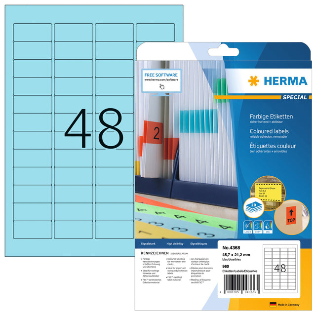 HERMA - Etiquette 4368 45,7x21,2mm bleu amovible 960 étiquettes | 32 pièces