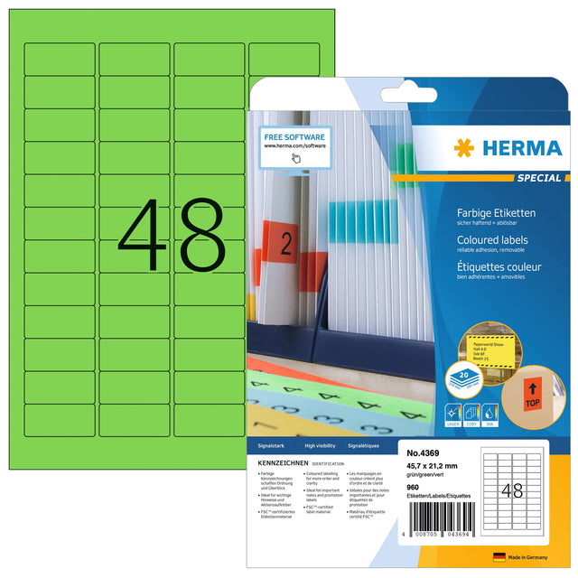 HERMA - Etiket 4369 45.7x21.2mm verwijderbaar groen 960 etiketten | 32 stuks