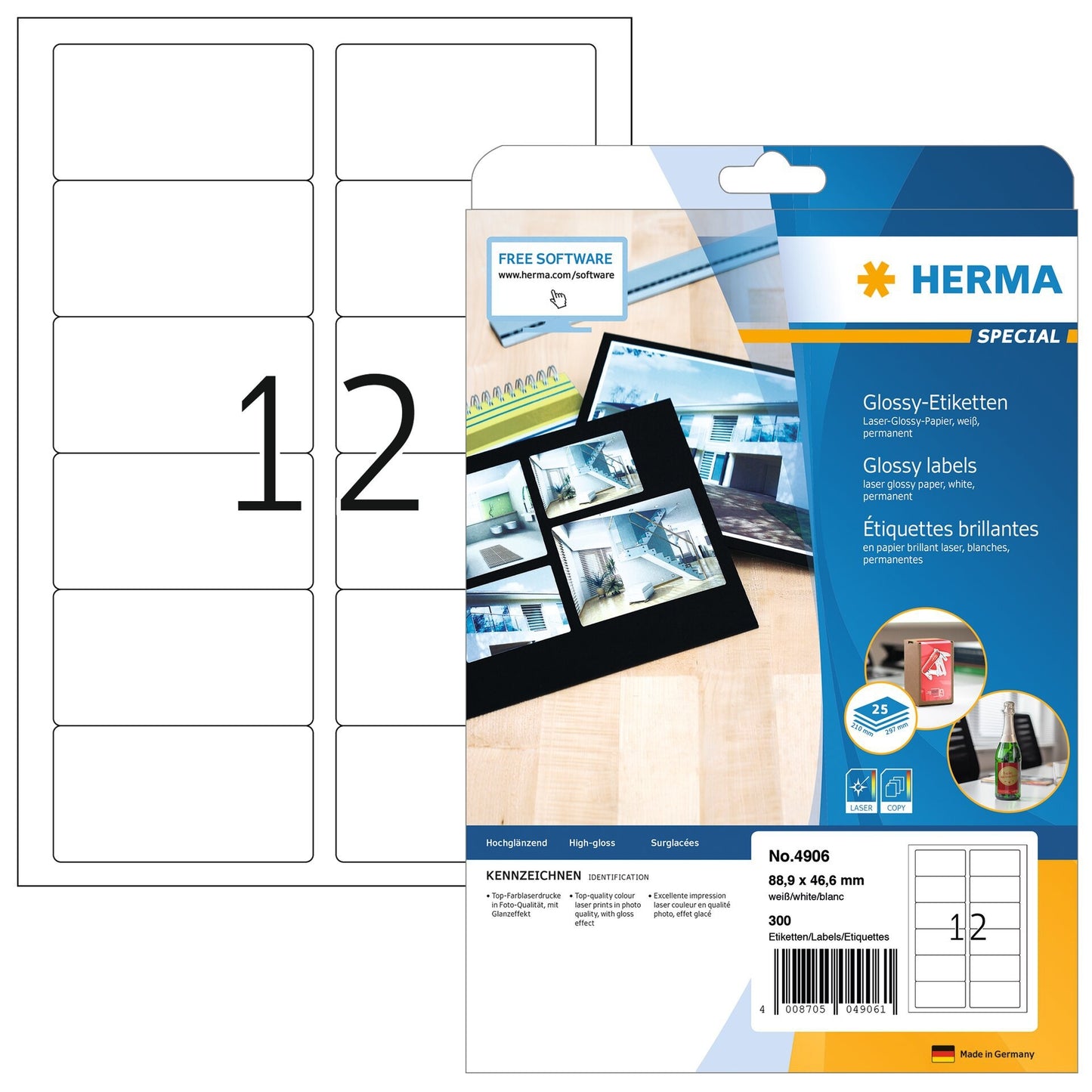 HERMA – Etikett 4609, 52,5 x 21,2 mm, Premium-Weiß, 11200 Etiketten