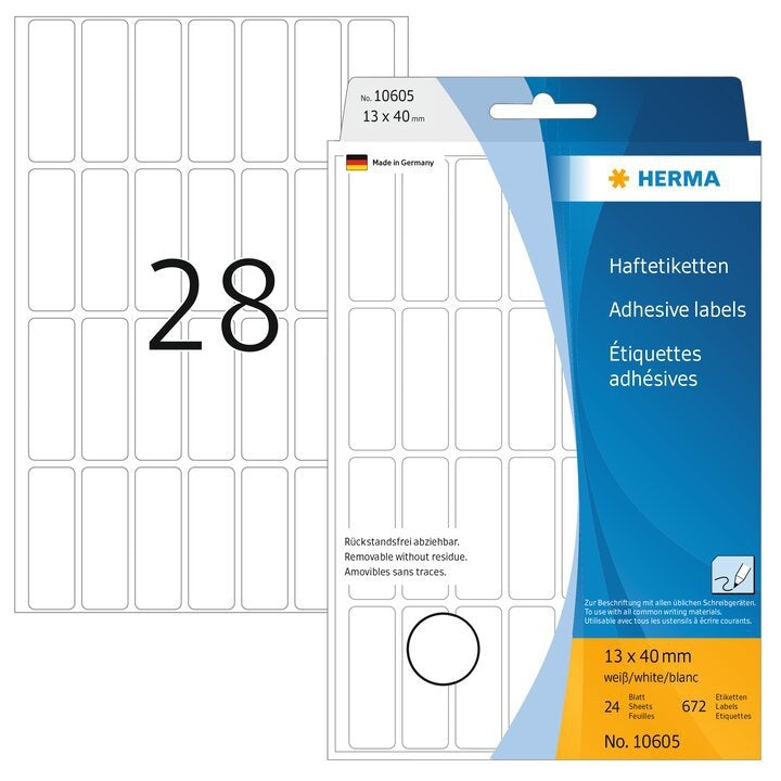 HERMA - Etiquette 10605 13x40mm amovible 672 étiquettes