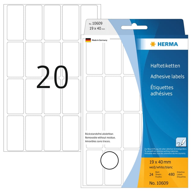 HERMA – Etikett 10609 19 x 40 mm, ablösbar, 480 Etiketten
