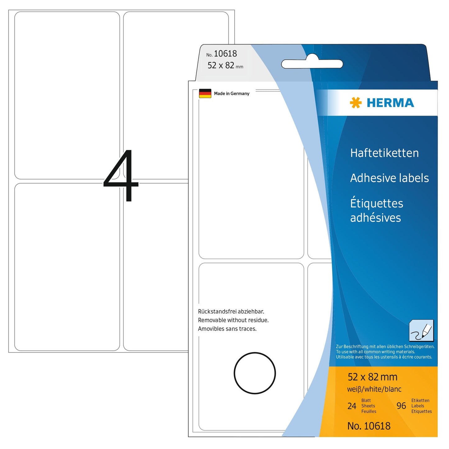 HERMA - Etiket 10618 52x82mm verwijderbaar 96 stuks