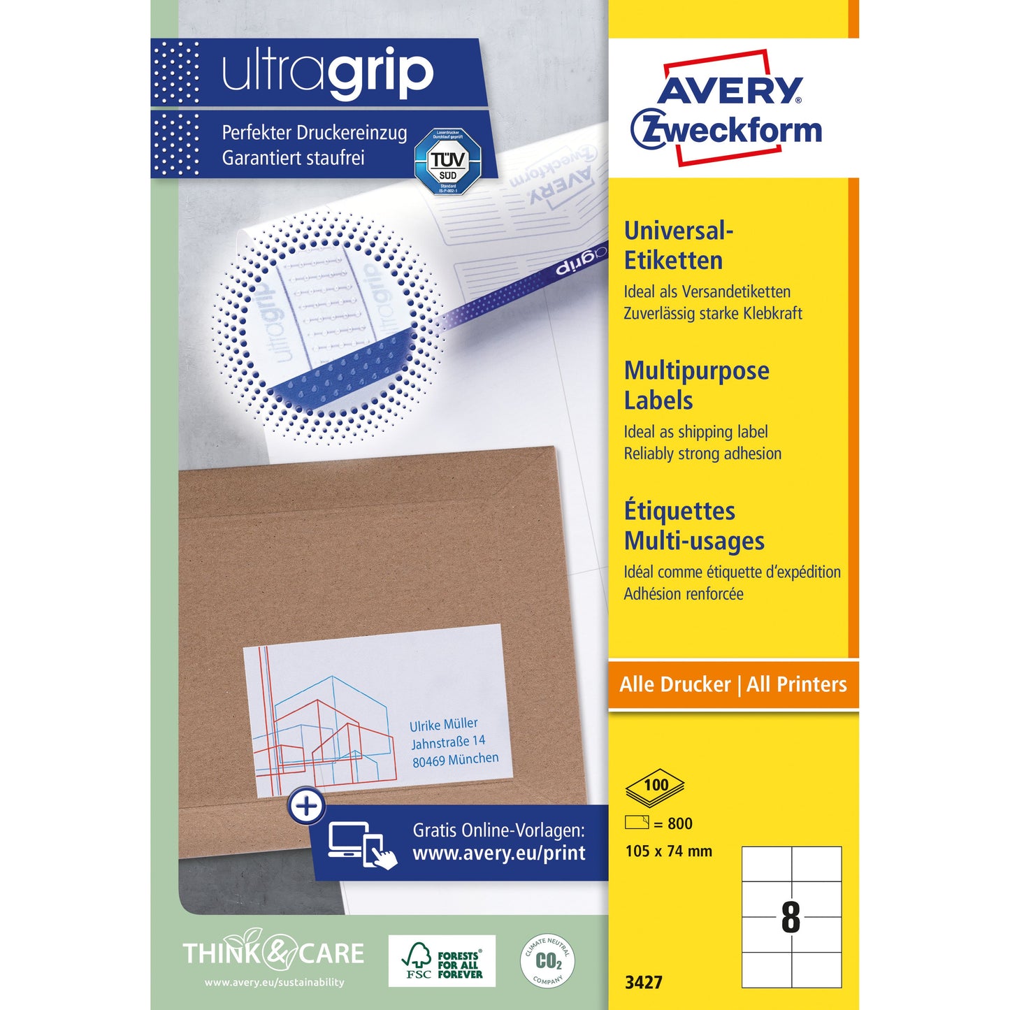 Avery Zweckform - Etiket avery 3427 105x74mm wit 800st | 5 stuks