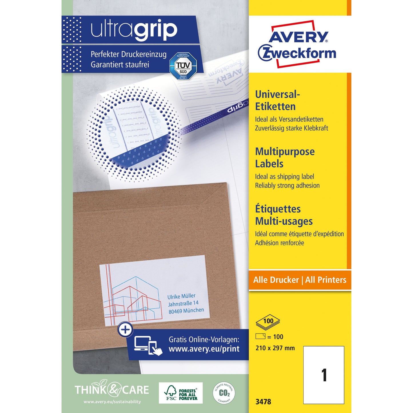 Avery Zweckform - Etiket avery 3478 210x297mm a4 wit 100st | 5 stuks