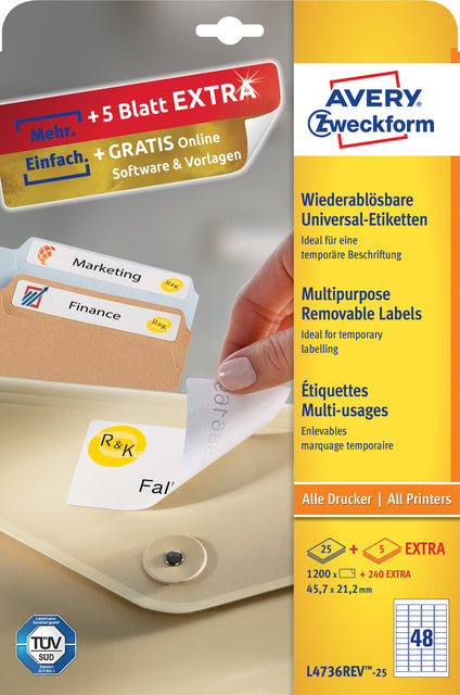 Avery Zweckform - Etikett L4736REV-25 45,7x21,2mm weiß 1200 Etiketten
