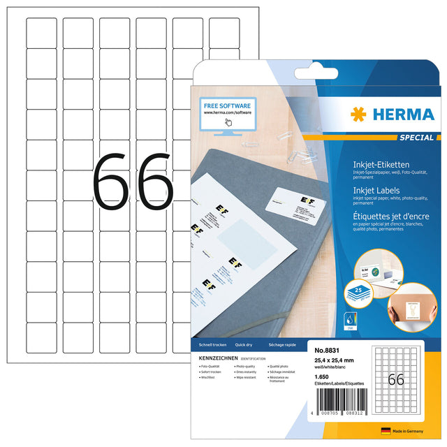 HERMA - Etiquette 8831 25,4x25,4mm blanc mat 1650 pièces